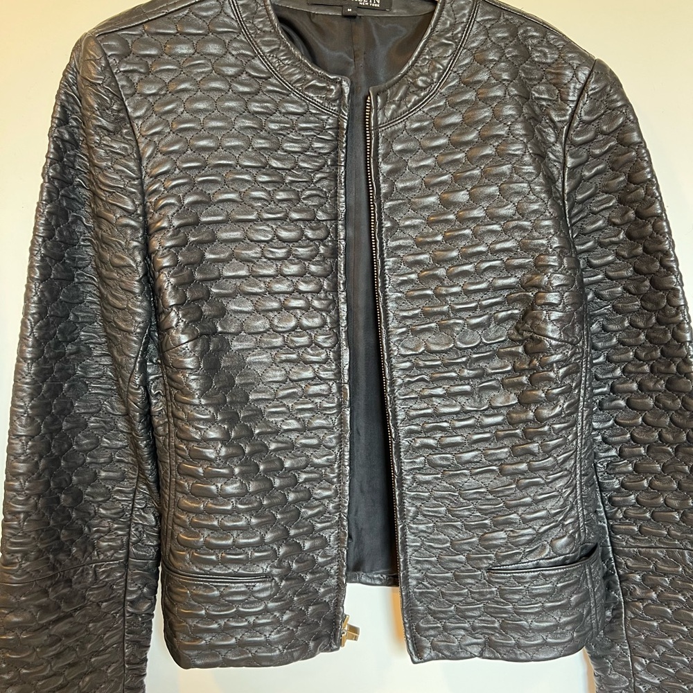 Anne Klein Black Textured Leather Jacket